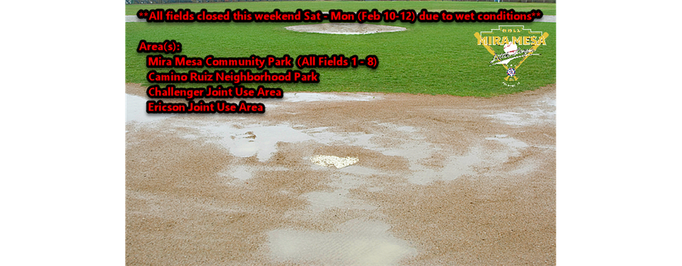 All Fields Closed This Weekend (Sat-Mon)